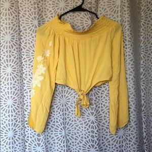 Yellow off shoulder crop top